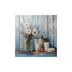 White and Purple Flowers Unframed Canvas Wall Art  16" X 16"